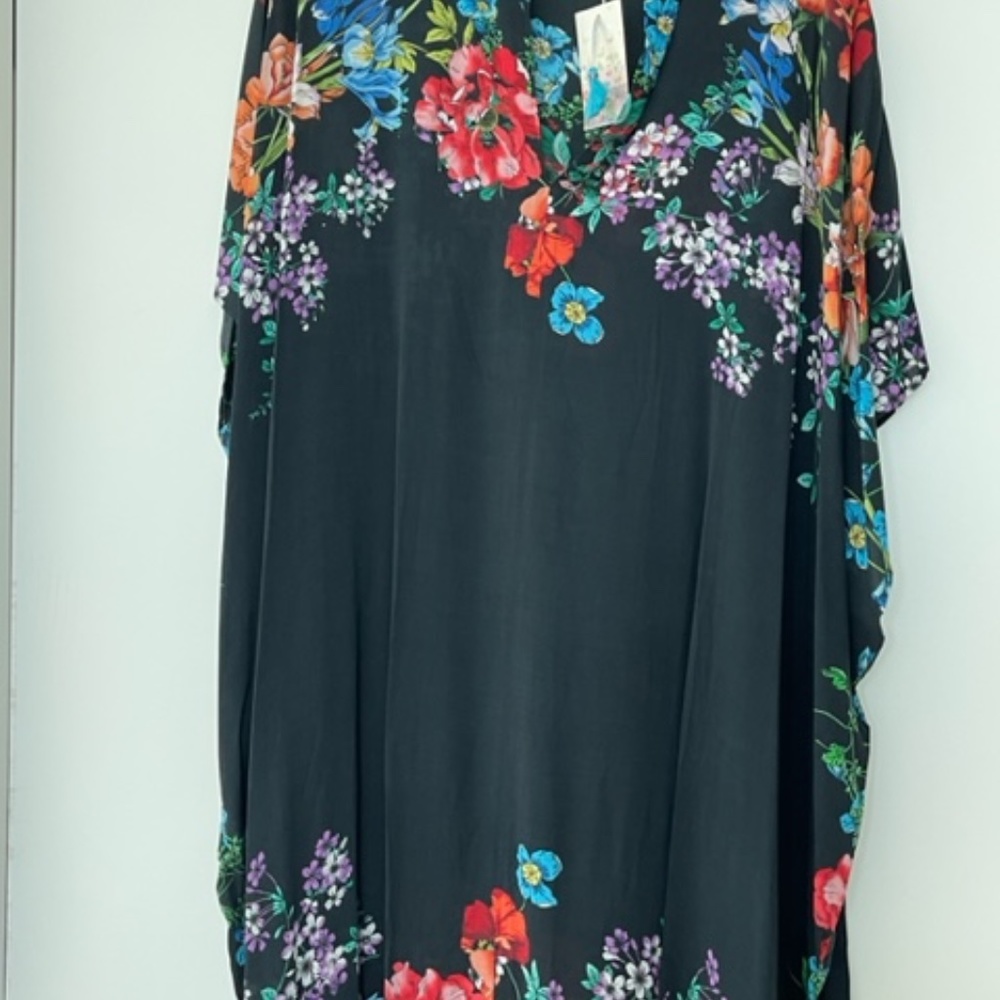 Jonny Was DANA MAXI KAFTAN DRESS Floral Black White Flower Swim New
